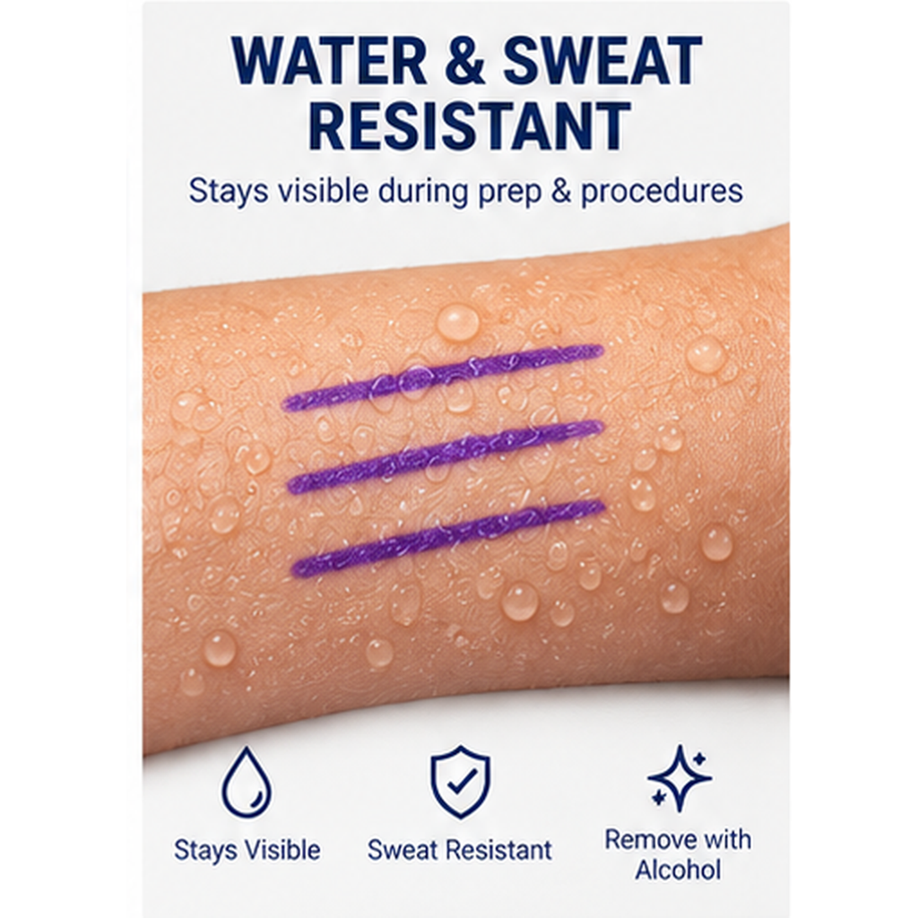 Violet ink that resists water and sweat