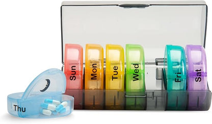 Pill Organizer - Weekly AM/PM – 7 Day Portable Pill Box with Removable Daily Containers