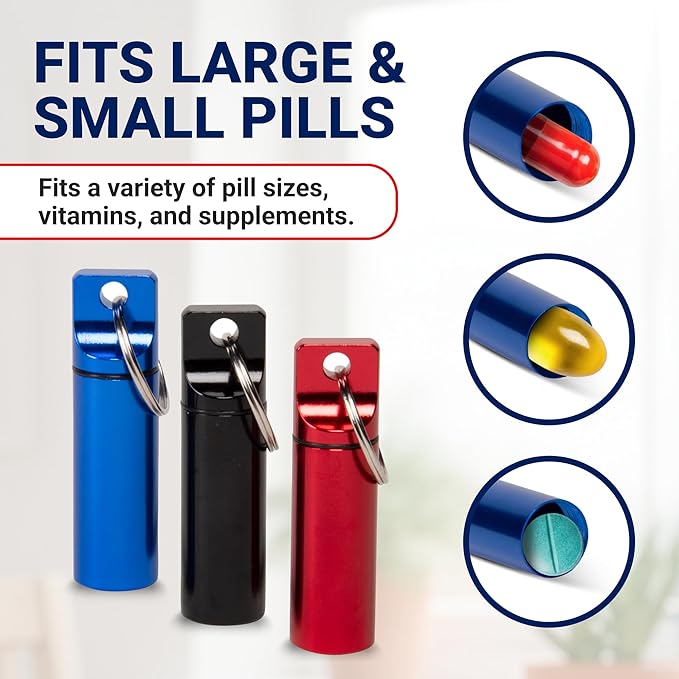 Pill Organizer - Aluminum Keychain - 3 Pack