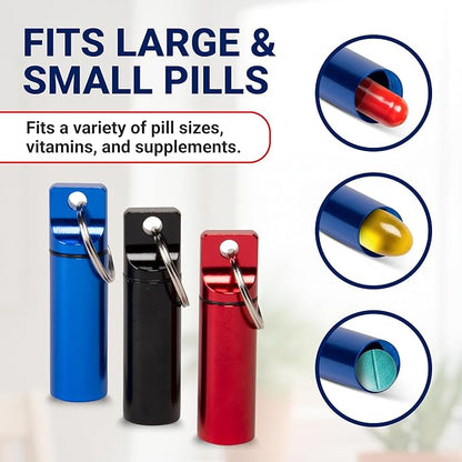 Pill Organizer - Aluminum Keychain - 3 Pack