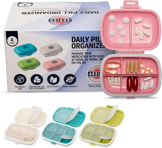 Pill Organizer - Clamshell– 4 Pack Portable Travel Pill Cases