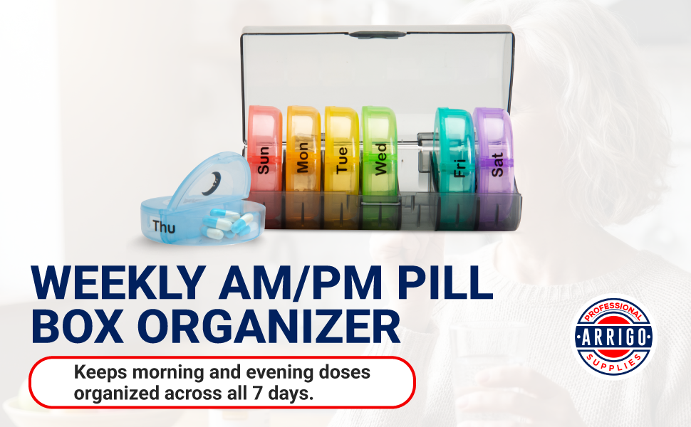 Pill Organizer - Weekly AM/PM – 7 Day Portable Pill Box with Removable Daily Containers
