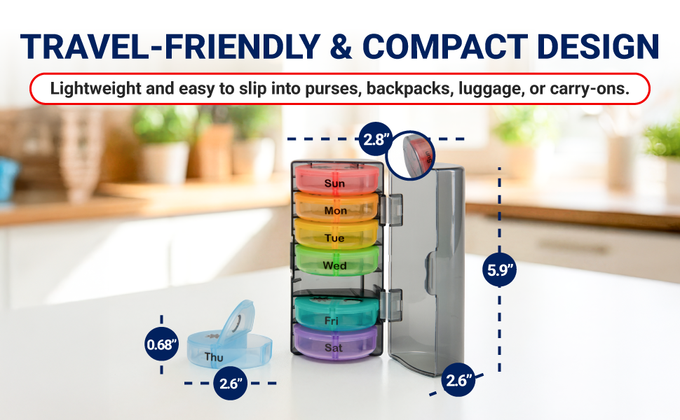 Pill Organizer - Weekly AM/PM – 7 Day Portable Pill Box with Removable Daily Containers