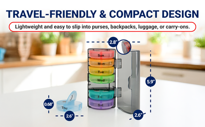 Pill Organizer - Weekly AM/PM – 7 Day Portable Pill Box with Removable Daily Containers