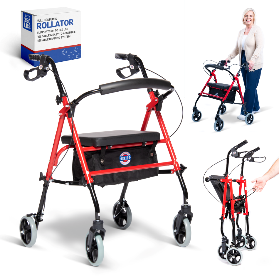 Arrigo Rollator Walker with Large Cushioned Seat