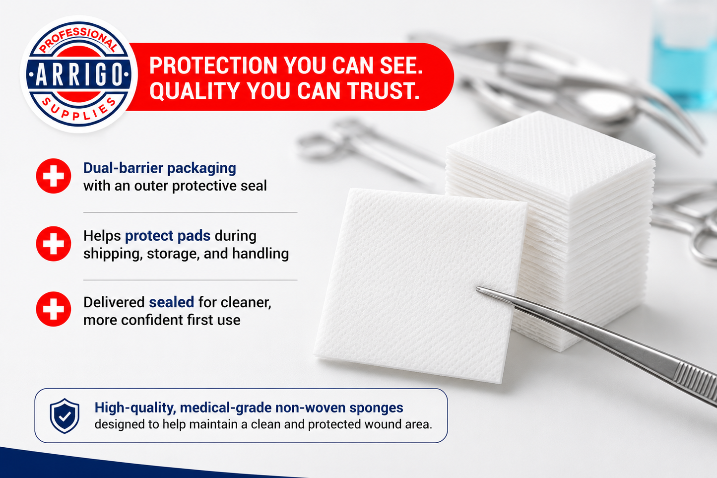 Non-Woven Sponges – 4-Ply Medical Grade Lint-Free Dressing Sponges