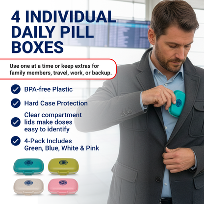 Pill Organizer - Clamshell– 4 Pack Portable Travel Pill Cases