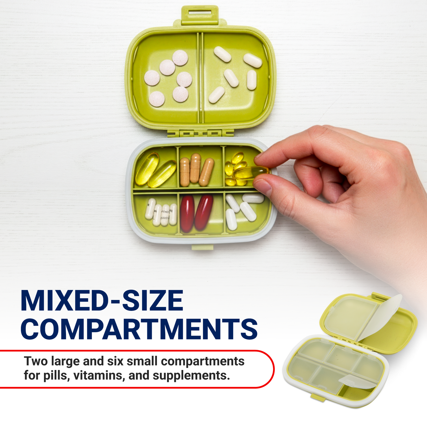 Pill Organizer - Clamshell– 4 Pack Portable Travel Pill Cases