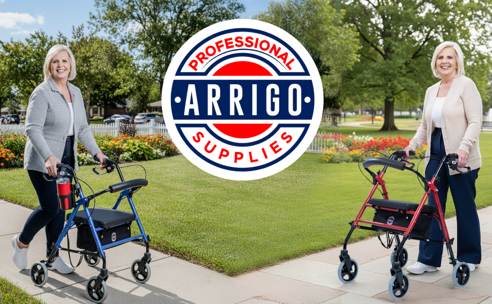 Rollator Walker - Premium - with Extra-Padded Seat, Adjustable Height & Smooth-Ride Wheels