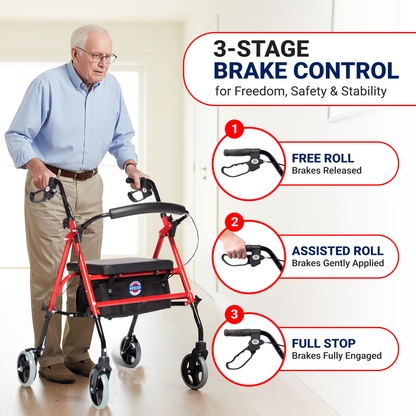 Rollator Walker with Large Cushioned Seat, 8” Wheels & Adjustable Height