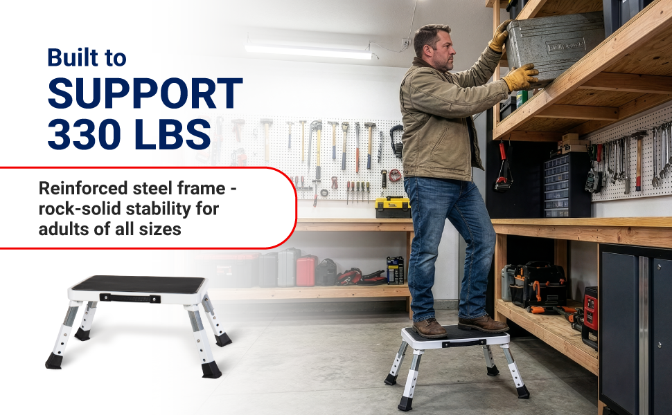 Folding Step Stool – Adjustable Height Portable Steel Step Stool