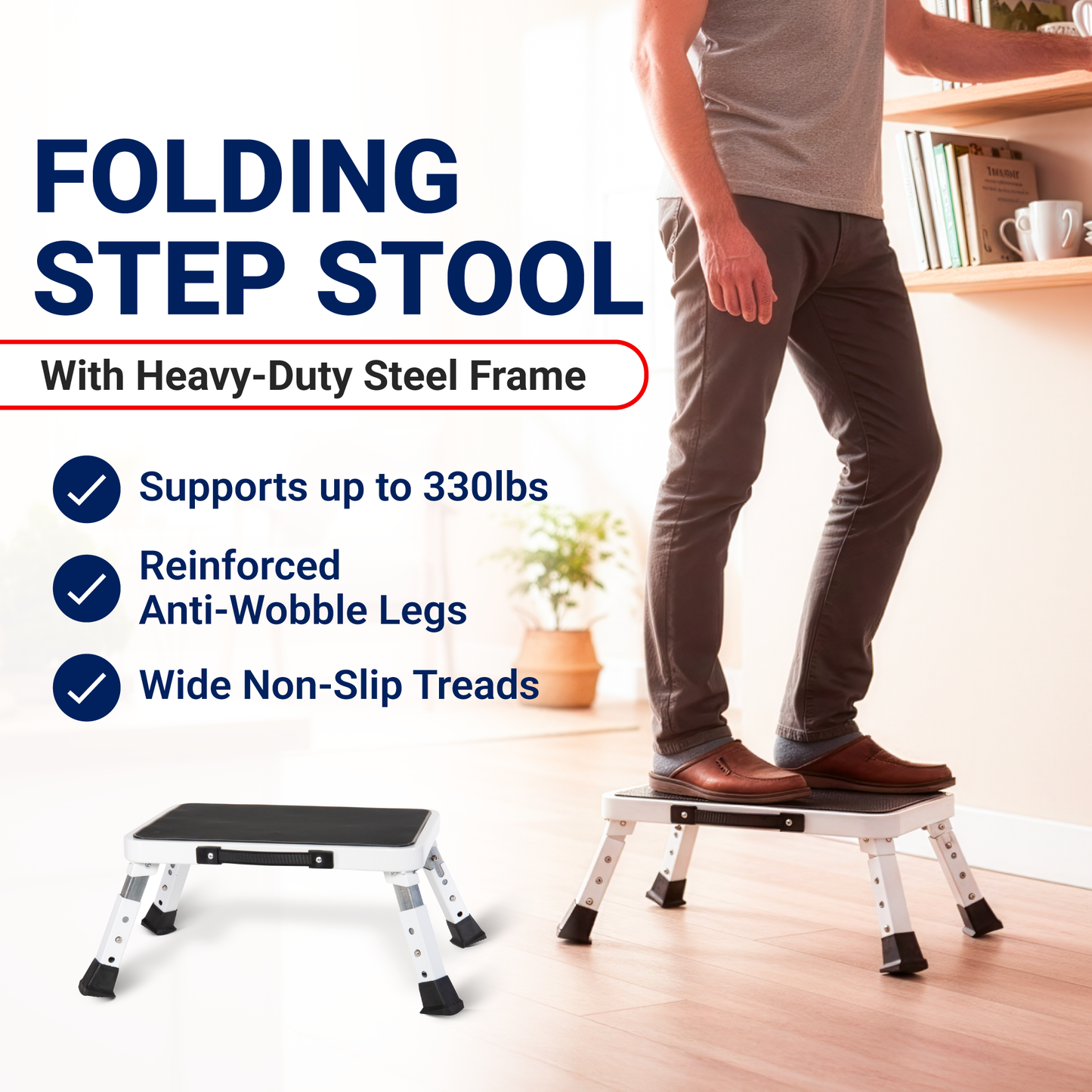 Folding Step Stool – Adjustable Height Portable Steel Step Stool