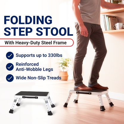 Folding Step Stool – Adjustable Height Portable Steel Step Stool