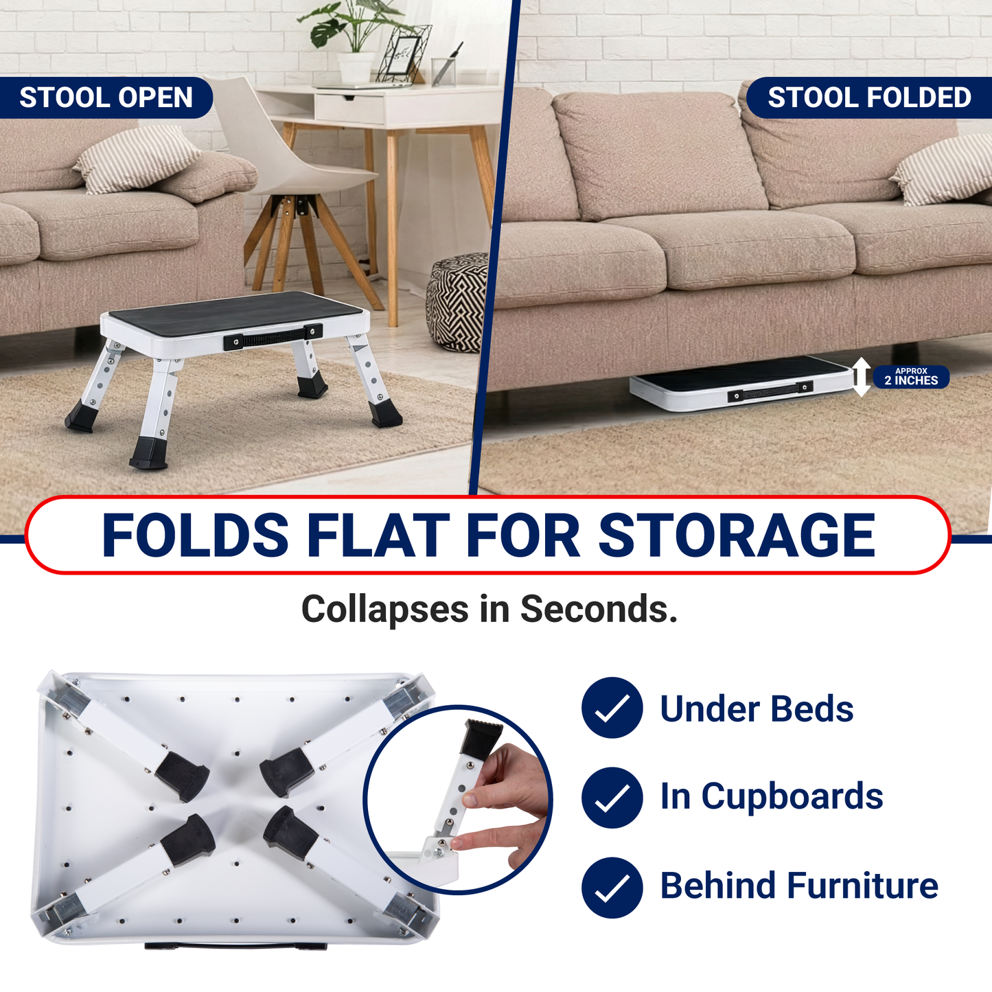 Folding Step Stool – Adjustable Height Portable Steel Step Stool