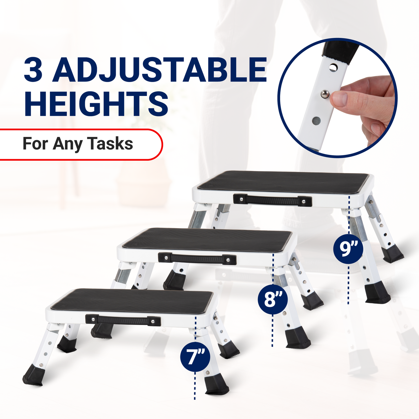 Folding Step Stool – Adjustable Height Portable Steel Step Stool