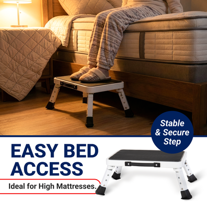 Folding Step Stool – Adjustable Height Portable Steel Step Stool