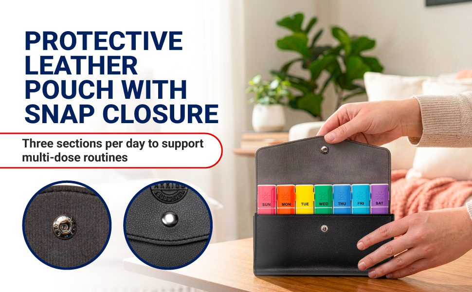 Pill Organizer – Silicone Weekly - 7 Day Travel Pill Box with Magnetic Backing & Daily Dose Compartments